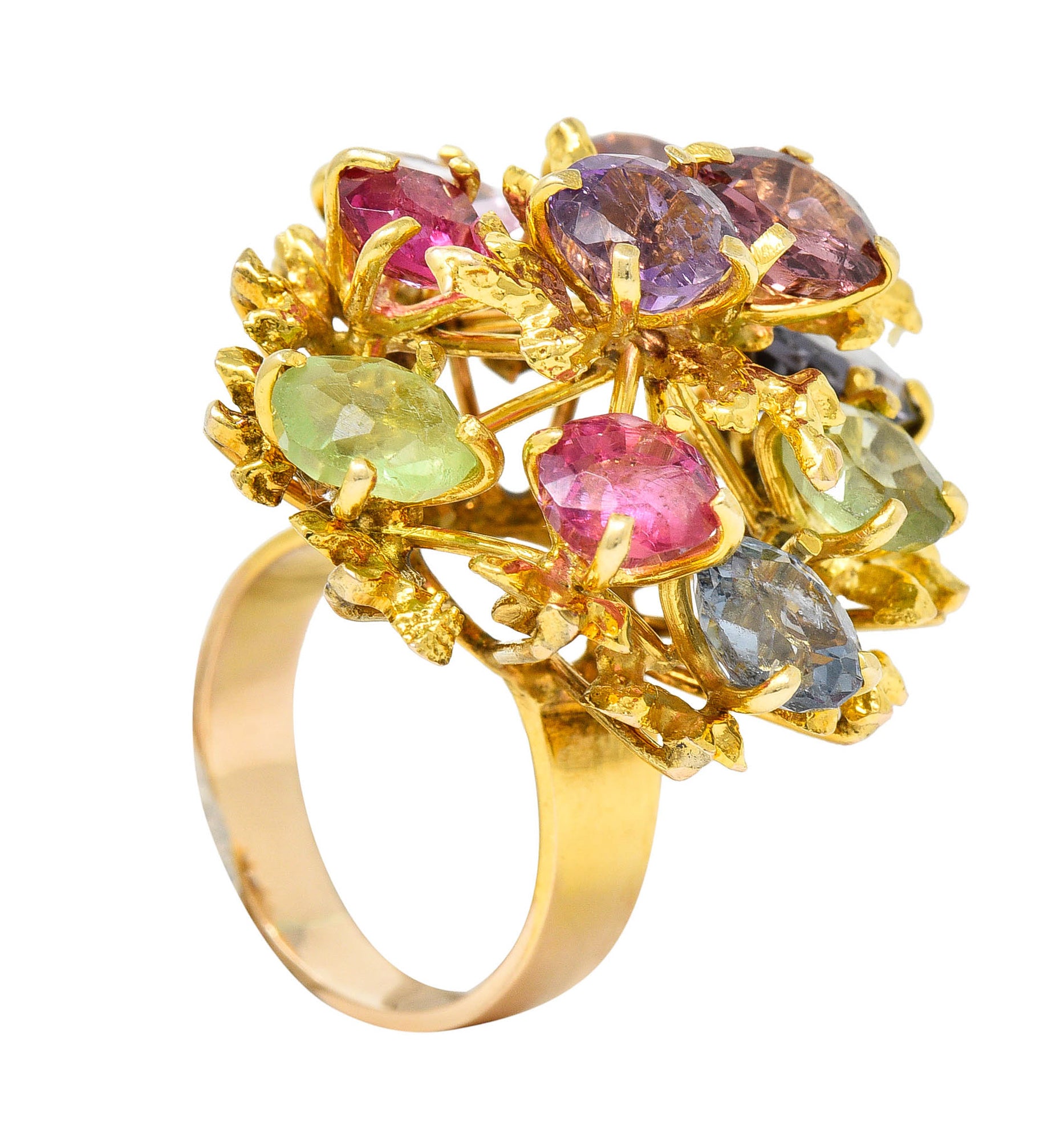 1970's Multi-Gem Spinel Peridot 14 Karat Gold Branching Cluster RingRing - Wilson's Estate Jewelry