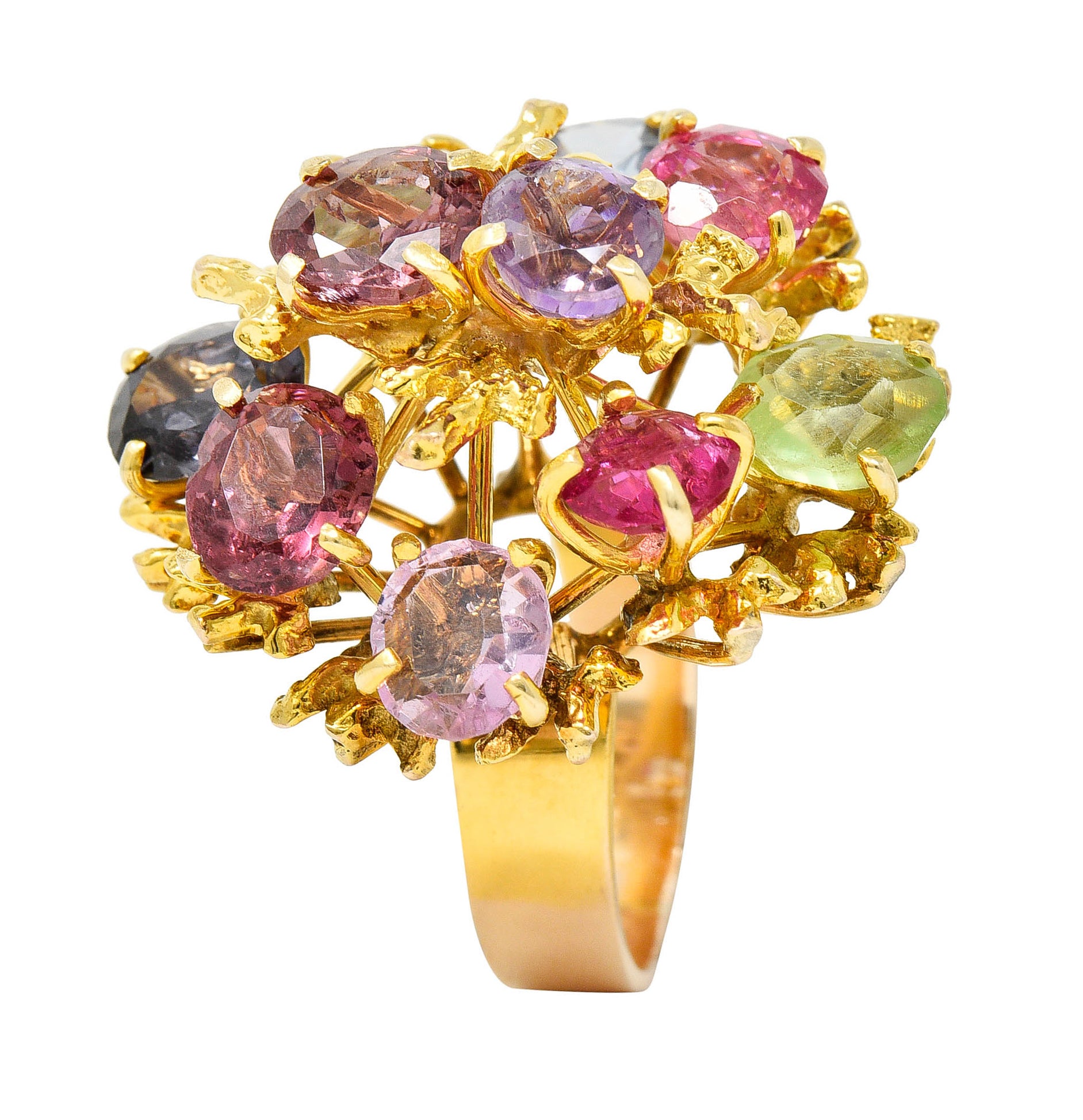 1970's Multi-Gem Spinel Peridot 14 Karat Gold Branching Cluster RingRing - Wilson's Estate Jewelry