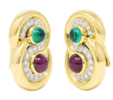 David Webb Vintage Diamond Emerald Ruby Platinum 18 Karat Yellow Gold Ear-Clip Earrings Wilson's Estate Jewelry