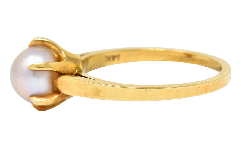 1905 Art Nouveau Natural Freshwater Button Pearl 14 Karat Gold Ring GIARing - Wilson's Estate Jewelry