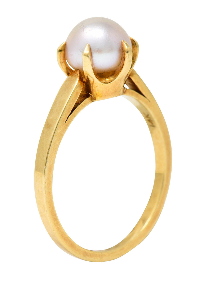 1905 Art Nouveau Natural Freshwater Button Pearl 14 Karat Gold Ring GIARing - Wilson's Estate Jewelry