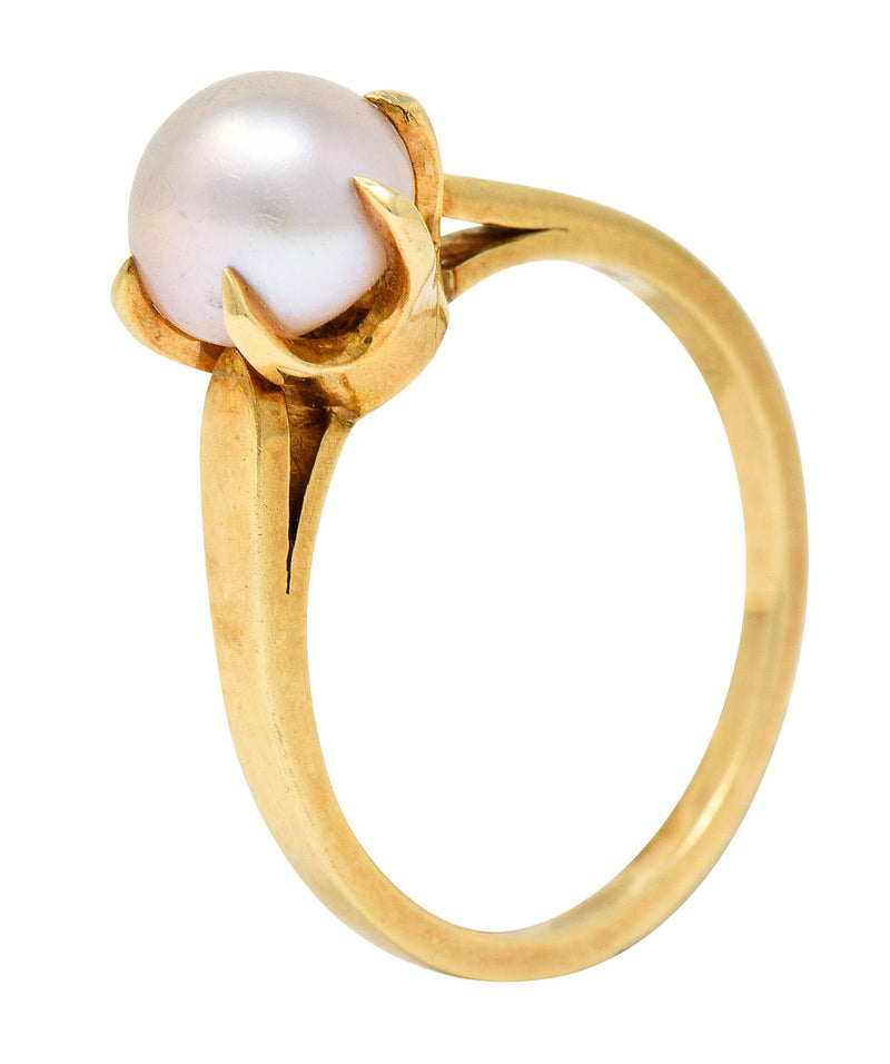 1905 Art Nouveau Natural Freshwater Button Pearl 14 Karat Gold Ring GIARing - Wilson's Estate Jewelry