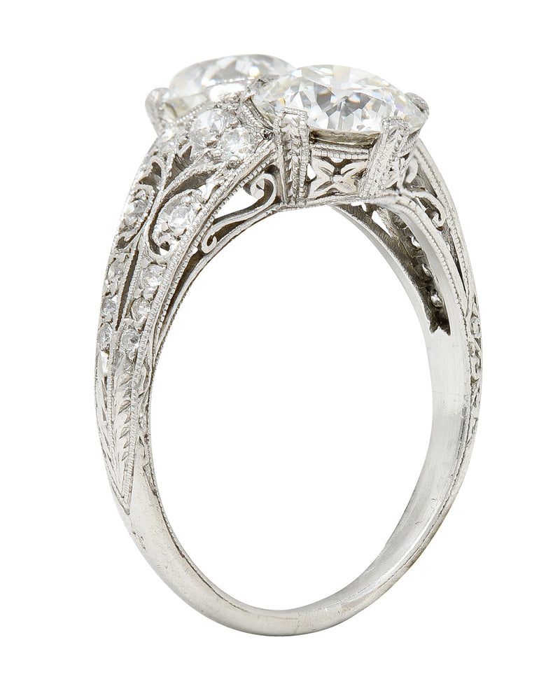 Edwardian 3.00 CTW Diamond Platinum Lily of the Valley Toi Et Moi Dinner Ring GIA Wilson's Estate Jewelry