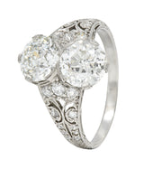 Edwardian 3.00 CTW Diamond Platinum Lily of the Valley Toi Et Moi Dinner Ring GIA Wilson's Estate Jewelry