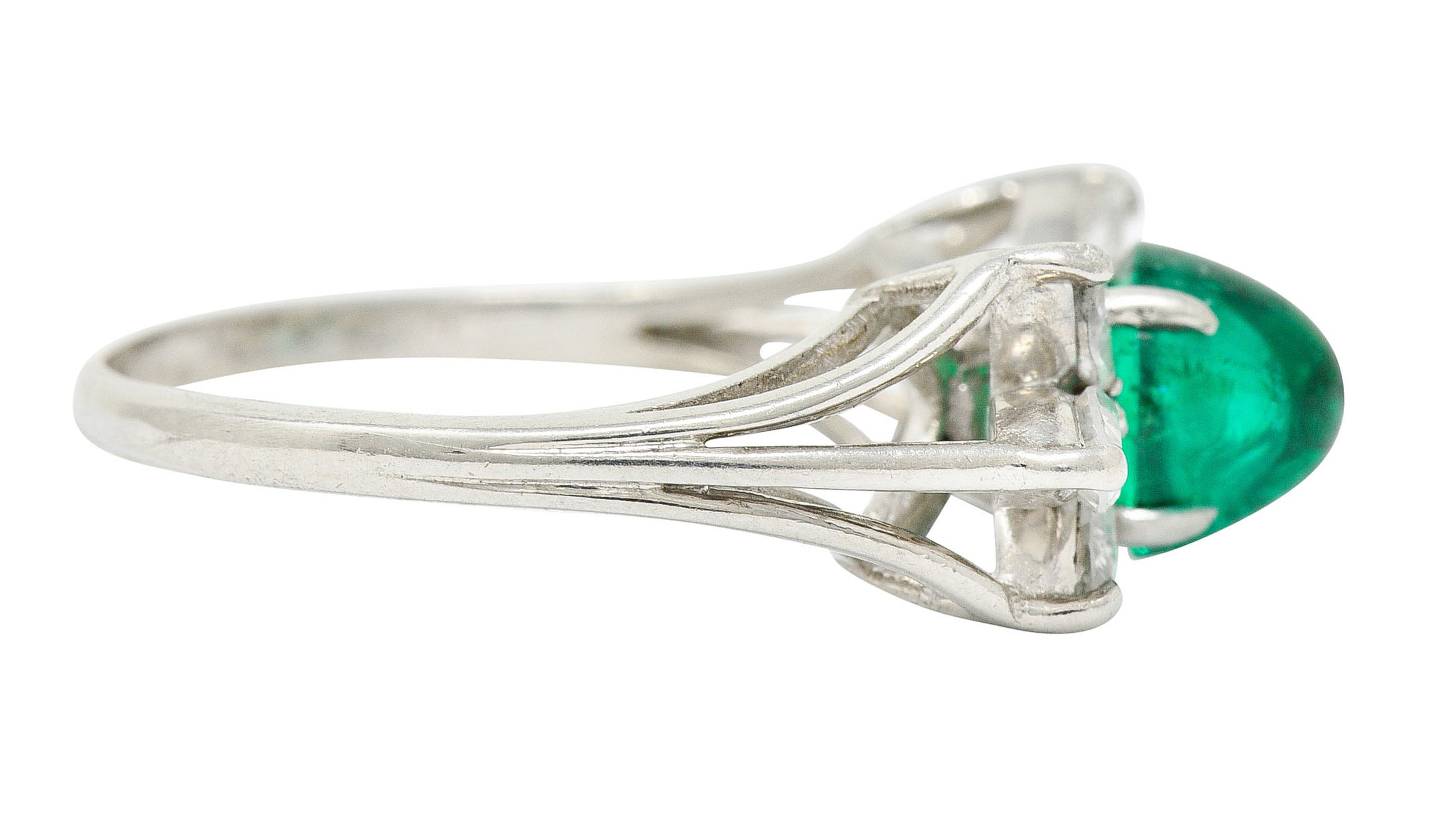 1950's Mid-Century 2.13 CTW Colombian Emerald Diamond Platinum Bow Cluster Ring AGLRing - Wilson's Estate Jewelry