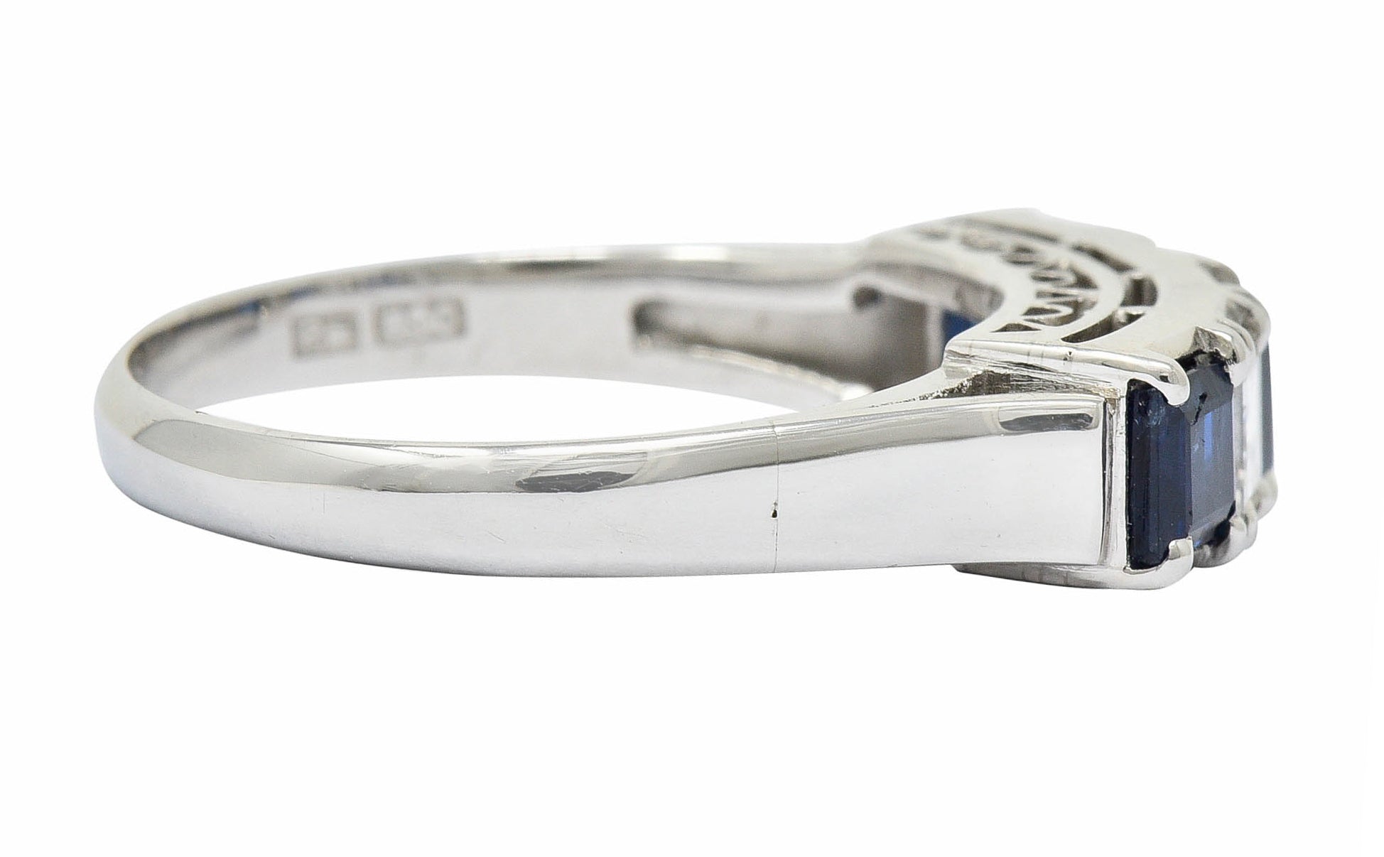 Contemporary 1.31 CTW Sapphire Diamond Platinum Five Stone Band RingRing - Wilson's Estate Jewelry