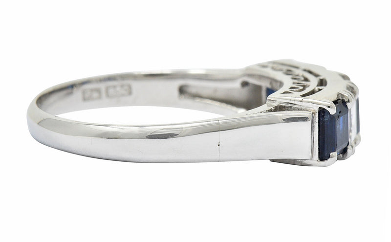 Contemporary 1.31 CTW Sapphire Diamond Platinum Five Stone Band RingRing - Wilson's Estate Jewelry