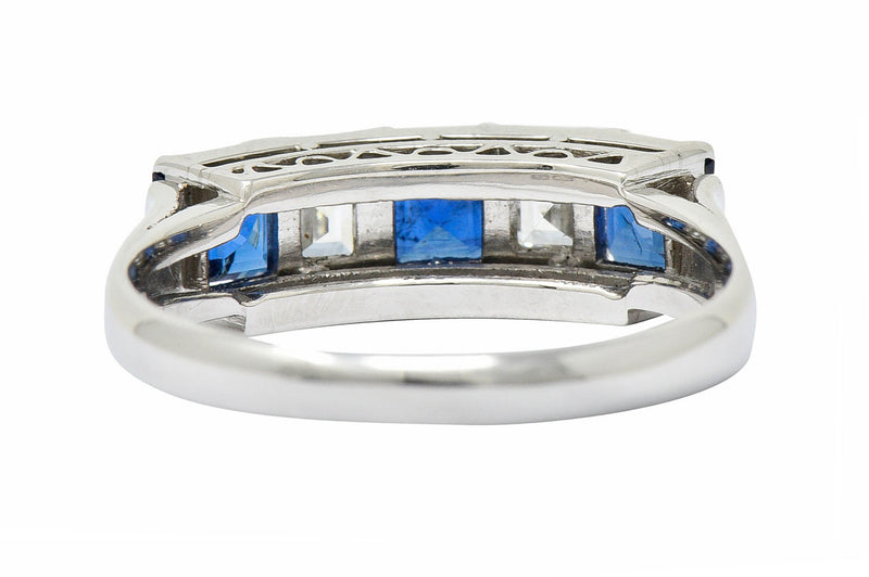 Contemporary 1.31 CTW Sapphire Diamond Platinum Five Stone Band RingRing - Wilson's Estate Jewelry