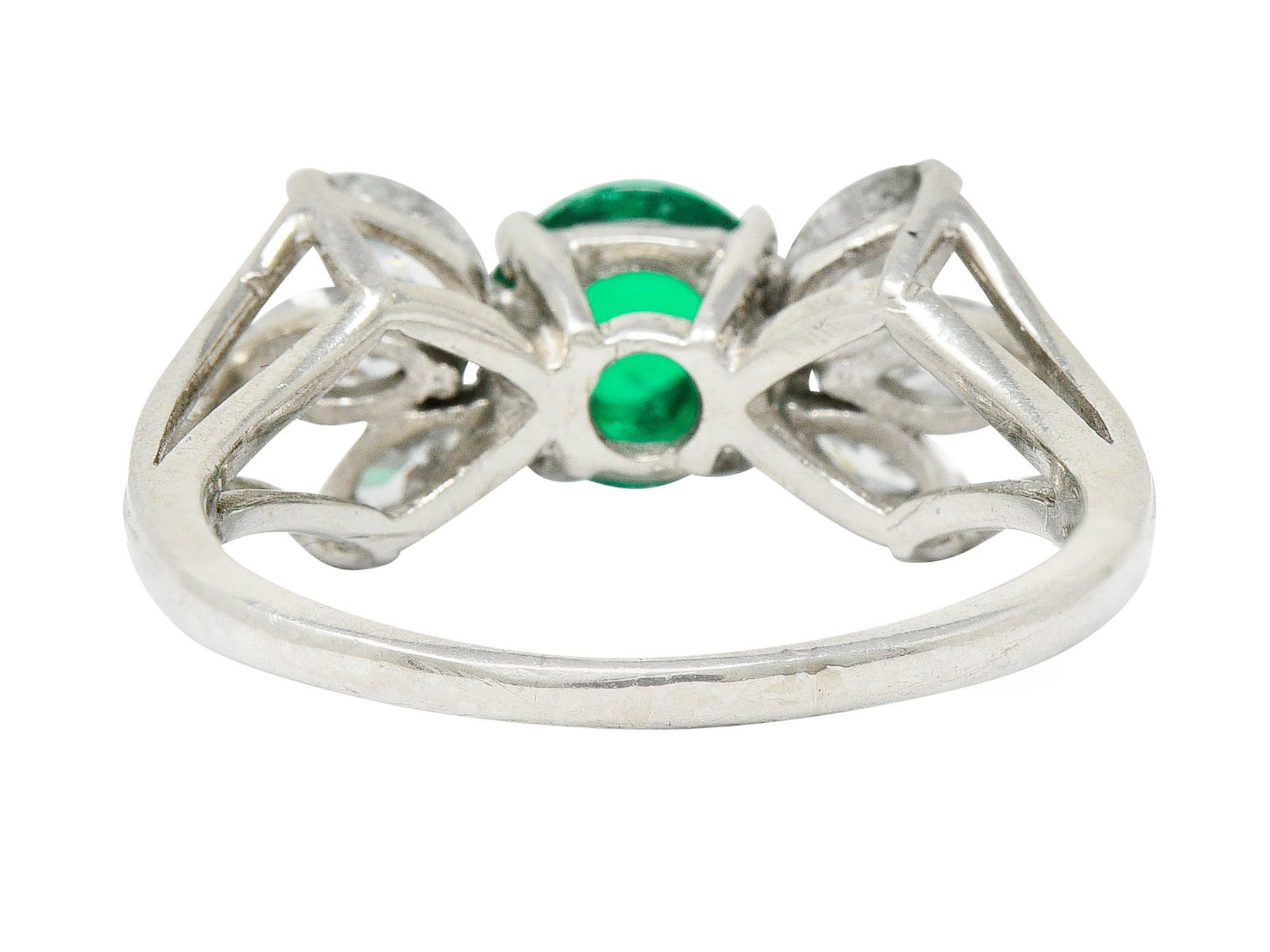 1950's Mid-Century 2.13 CTW Colombian Emerald Diamond Platinum Bow Cluster Ring AGLRing - Wilson's Estate Jewelry
