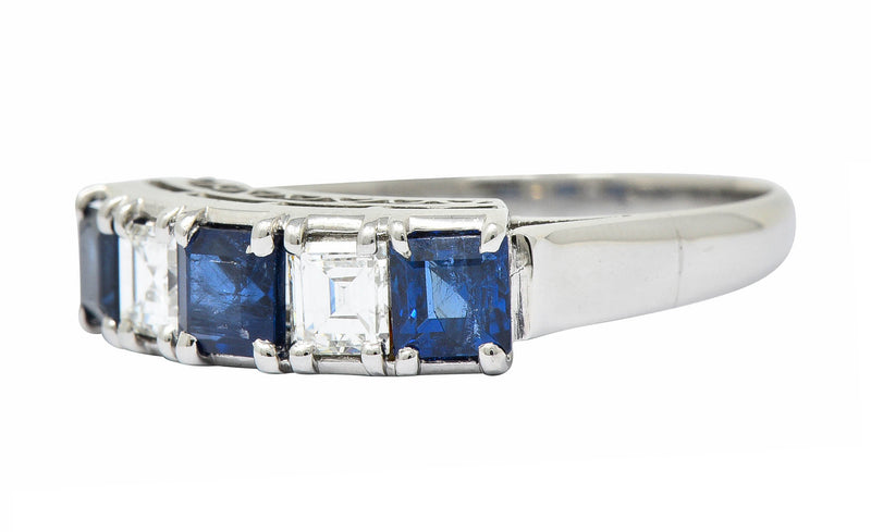 Contemporary 1.31 CTW Sapphire Diamond Platinum Five Stone Band RingRing - Wilson's Estate Jewelry