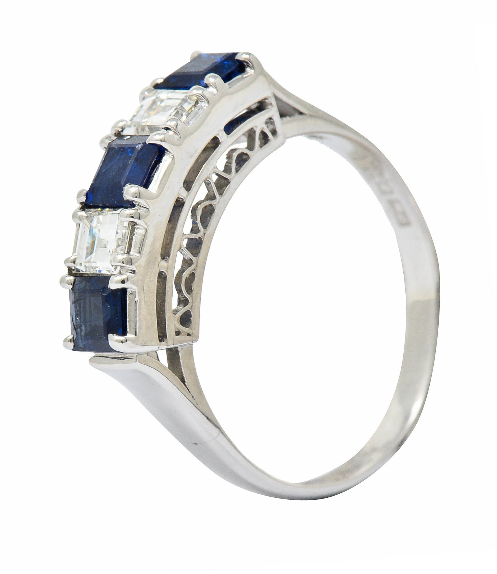 Contemporary 1.31 CTW Sapphire Diamond Platinum Five Stone Band RingRing - Wilson's Estate Jewelry