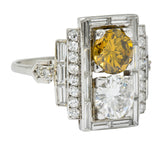 1950’s 5.05 CTW Fancy Diamond Platinum Rectangular Cocktail Ring - Wilson's Estate Jewelry