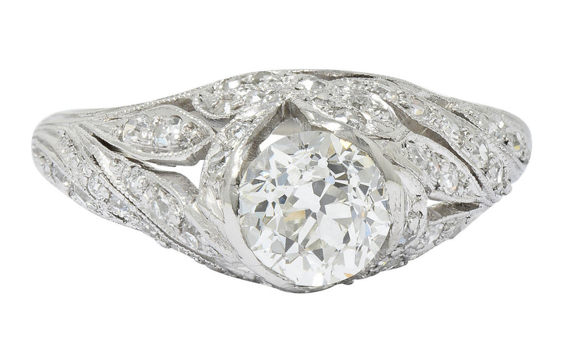 Edwardian 1.55 CTW Diamond Platinum Bow Engagement Ring GIARing - Wilson's Estate Jewelry