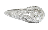 Edwardian 1.55 CTW Diamond Platinum Bow Engagement Ring GIARing - Wilson's Estate Jewelry