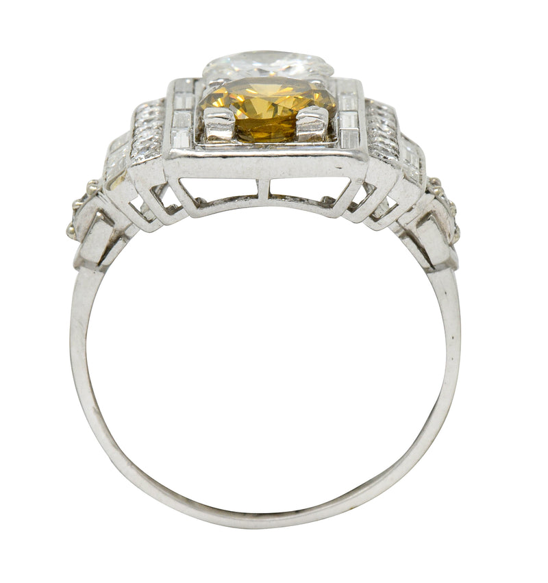 1950’s 5.05 CTW Fancy Diamond Platinum Rectangular Cocktail Ring - Wilson's Estate Jewelry