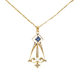 Art Nouveau Sapphire Pearl 14 Karat Gold Pendant NecklaceNecklace - Wilson's Estate Jewelry