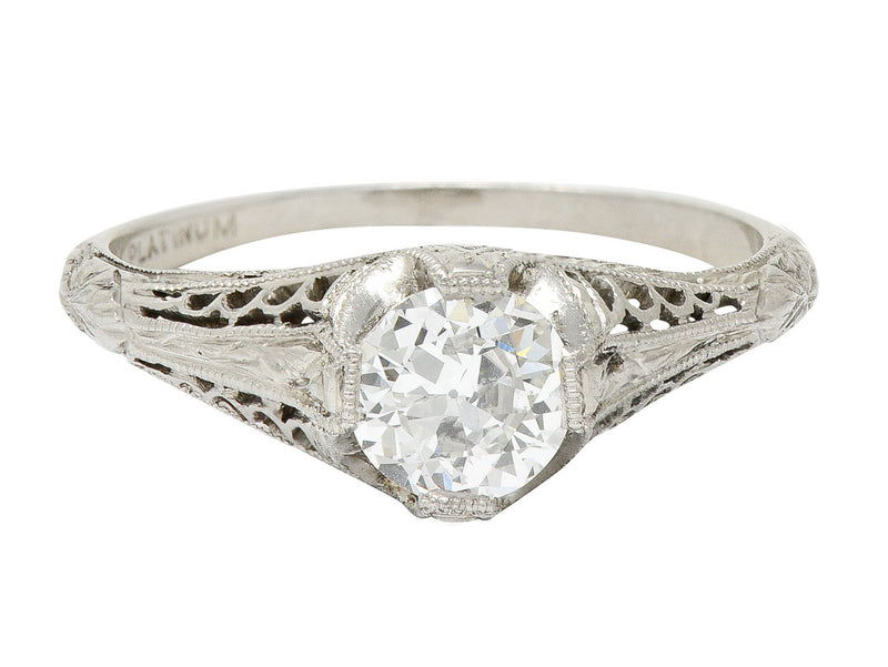 1915 Edwardian 0.63 CTW Diamond Platinum Filigree Engagement RingRing - Wilson's Estate Jewelry
