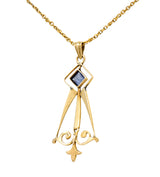 Art Nouveau Sapphire Pearl 14 Karat Gold Pendant NecklaceNecklace - Wilson's Estate Jewelry