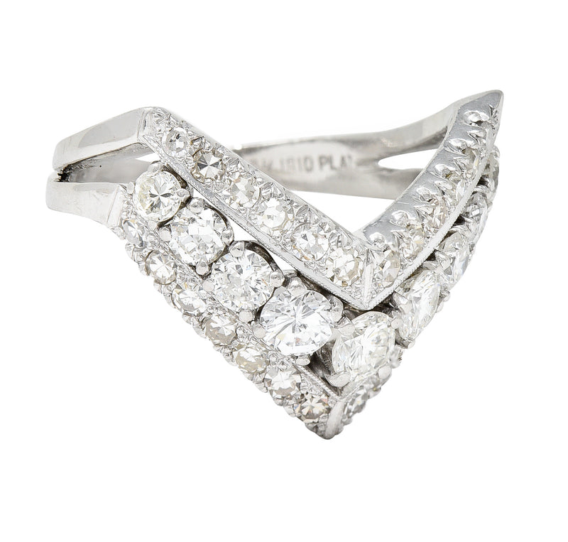 1950's Mid-Century 1.50 CTW Diamond Platinum Chevron Band Ring Wilson's Estate Jewelry