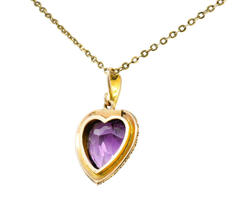 Victorian Amethyst Freshwater Natural Pearl 14 Karat Gold Heart Pendant NecklaceNecklace - Wilson's Estate Jewelry