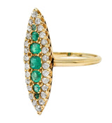 Victorian 1.22 CTW Emerald Diamond 14 Karat Gold Navette Cluster RingRing - Wilson's Estate Jewelry