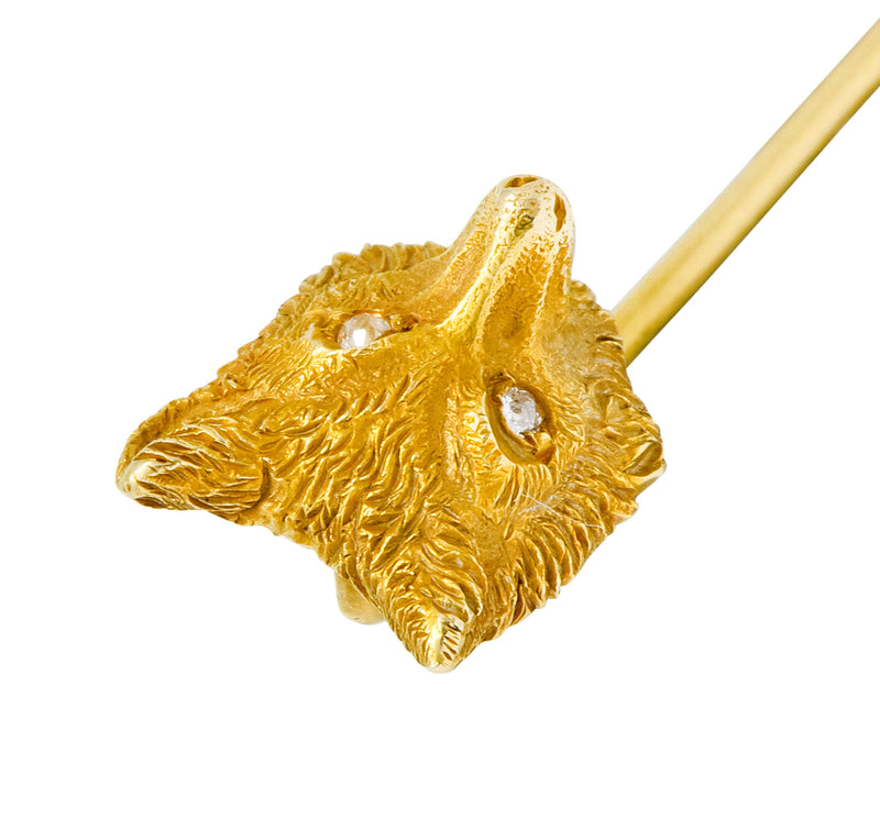 Victorian Diamond 14 Karat Gold Fox Stickpin Circa 1900 - Wilson's Estate Jewelry