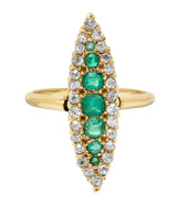 Victorian 1.22 CTW Emerald Diamond 14 Karat Gold Navette Cluster RingRing - Wilson's Estate Jewelry