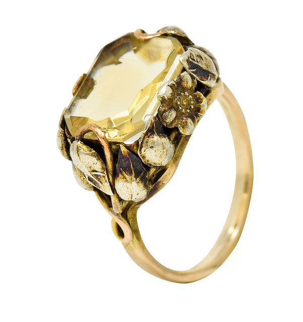 Arts & Crafts Vintage 14 Karat Two-Tone Gold Citrine Floral RingRing - Wilson's Estate Jewelry