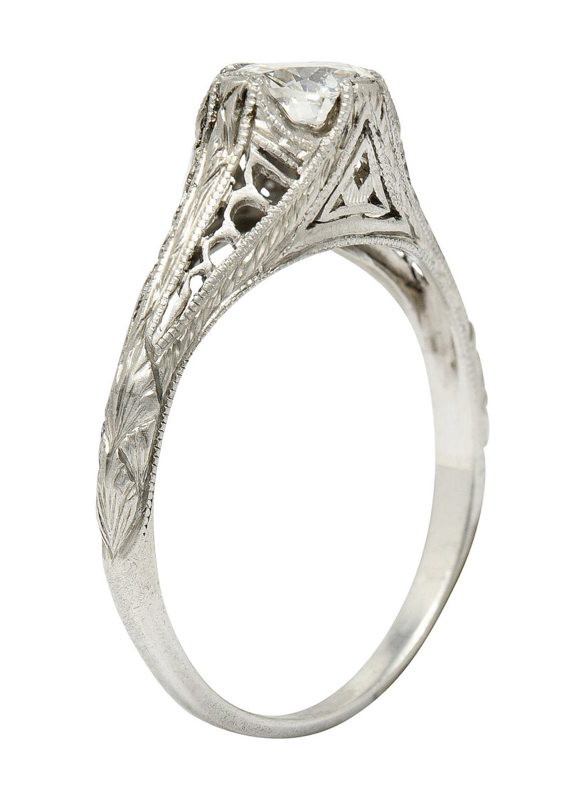1915 Edwardian 0.63 CTW Diamond Platinum Filigree Engagement RingRing - Wilson's Estate Jewelry