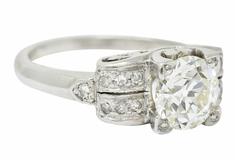 Art Deco 1.95 CTW Diamond Platinum Scrolled Shoulder Engagement Ring GIARing - Wilson's Estate Jewelry