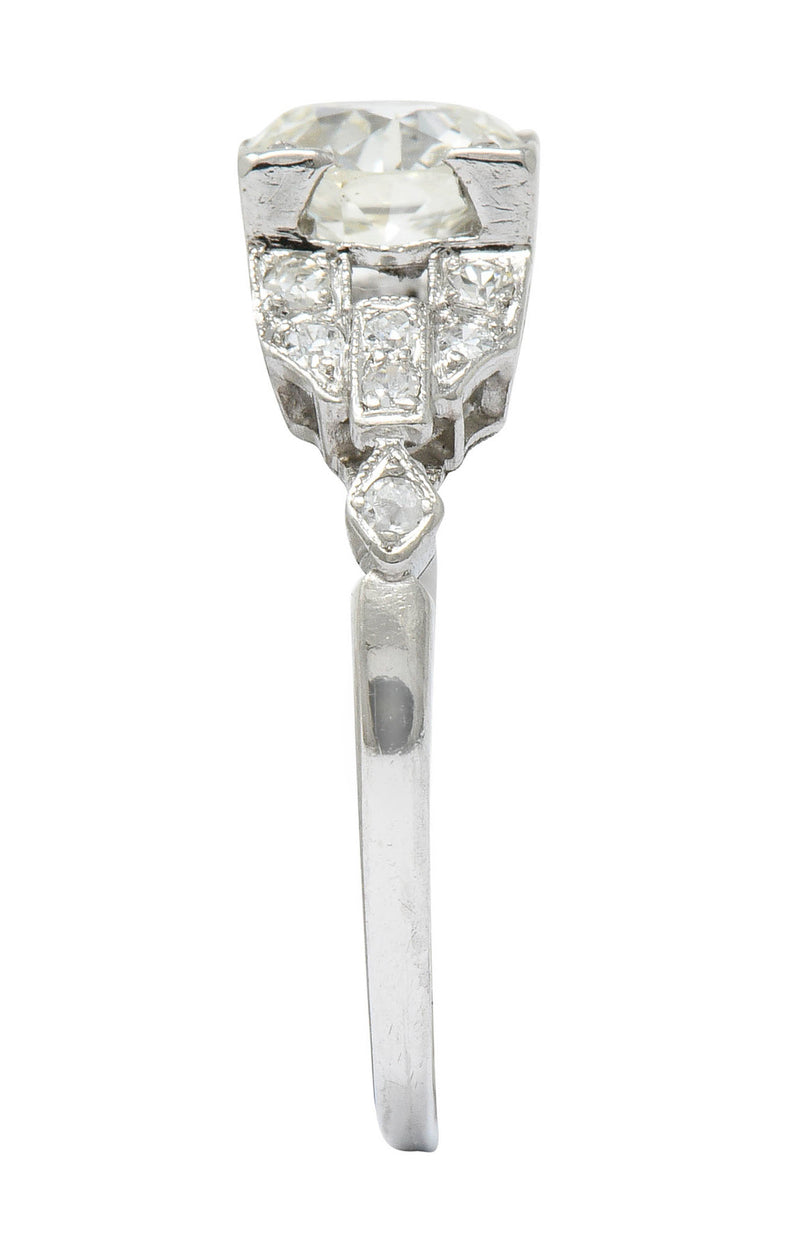 1950's Mid-Century 1.25 CTW Diamond Platinum Buckle Engagement Ring GIARing - Wilson's Estate Jewelry