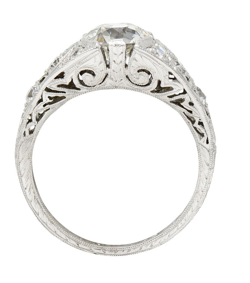 1923 Art Deco 1.34 CTW Diamond Platinum Scrolled Wheat Engagement Ring GIA Wilson's Estate Jewelry