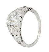 1923 Art Deco 1.34 CTW Diamond Platinum Scrolled Wheat Engagement Ring GIA Wilson's Estate Jewelry