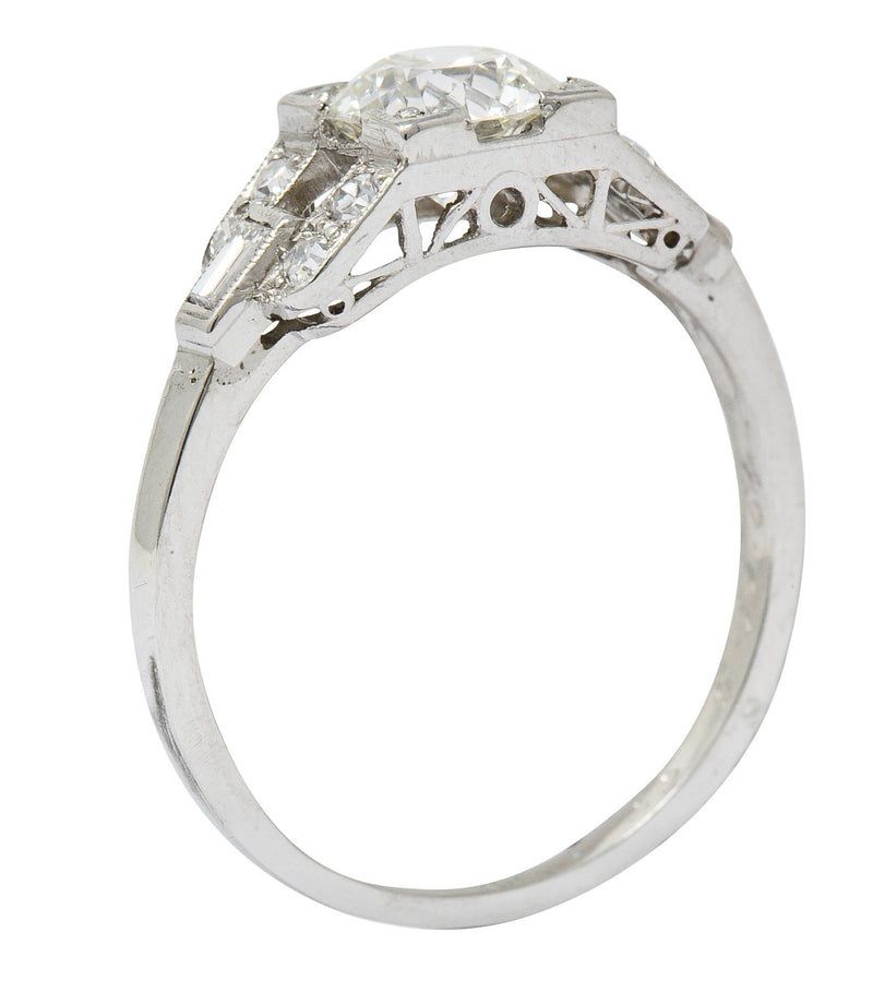 1950's Mid-Century 1.07 CTW Diamond Platinum Buckle Engagement RingRing - Wilson's Estate Jewelry
