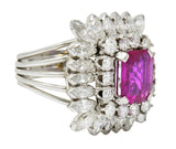 1960's Vintage 6.04 CTW No Heat Burma Ruby Diamond Platinum Cluster Ring - Wilson's Estate Jewelry