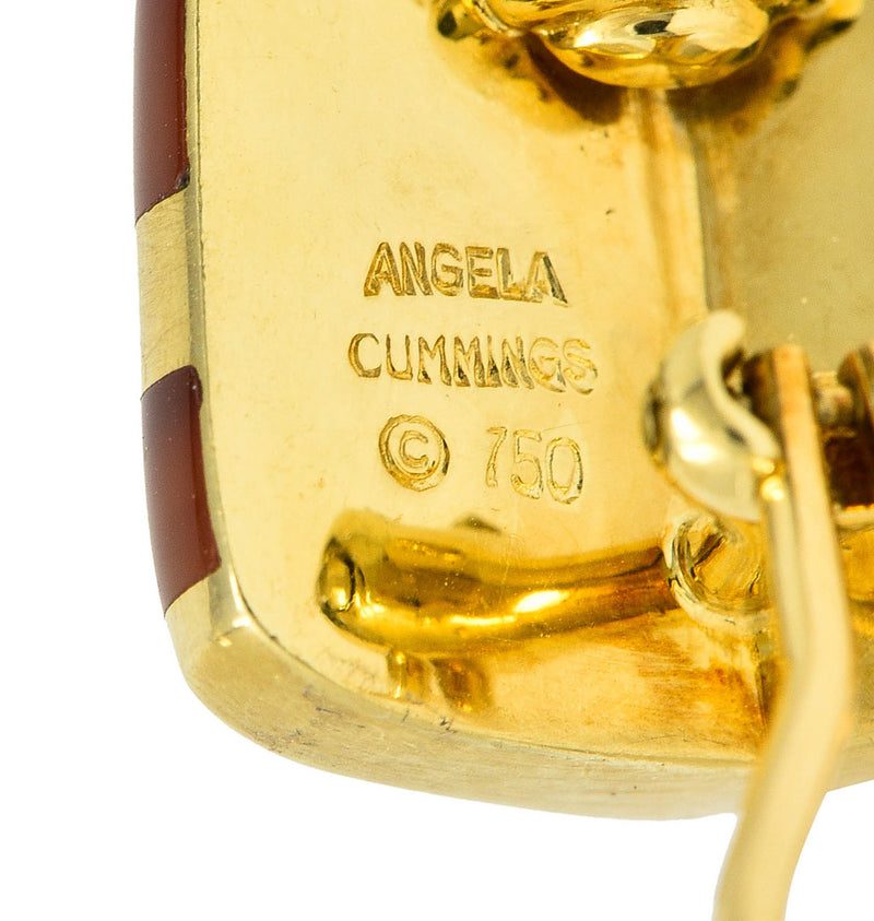 Angela Cummings Carnelian 18 Karat Gold Striped Ear-Clip EarringsEarrings - Wilson's Estate Jewelry