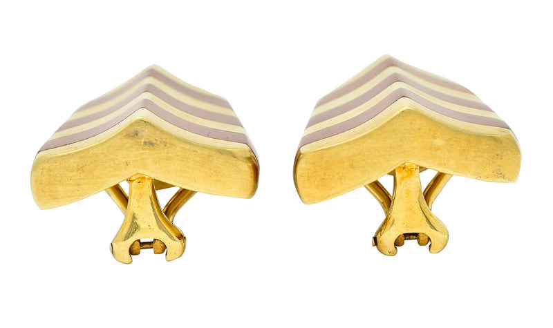 Angela Cummings Carnelian 18 Karat Gold Striped Ear-Clip EarringsEarrings - Wilson's Estate Jewelry