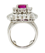 1960's Vintage 6.04 CTW No Heat Burma Ruby Diamond Platinum Cluster Ring - Wilson's Estate Jewelry
