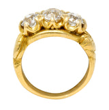 Tiffany & Co. Victorian 1.40 CTW Old European Cut Diamond 18 Karat Yellow Gold Snake Belcher Set Antique Three Stone Ring Wilson's Estate Jewelry