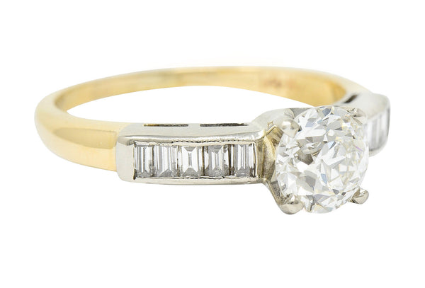 1940's Retro 1.29 CTW Diamond 14 Karat Two-Tone Engagement Ring GIARing - Wilson's Estate Jewelry