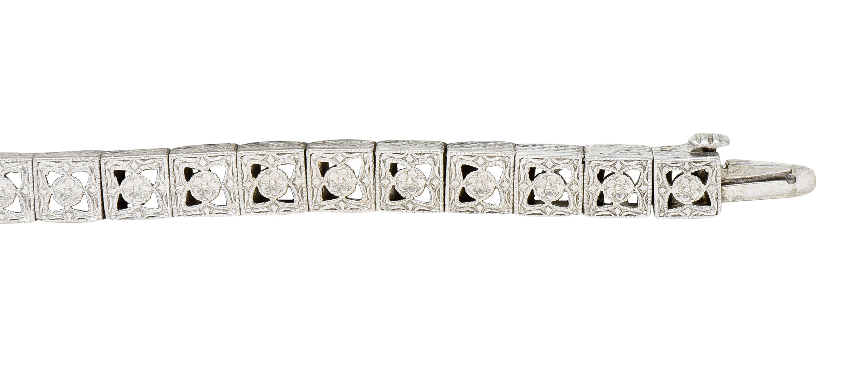 Brassler & Co. Art Deco 3.25 CTW Sapphire Diamond Platinum-Topped 14 Karat Gold Floral Link Bracelet Wilson's Estate Jewelry
