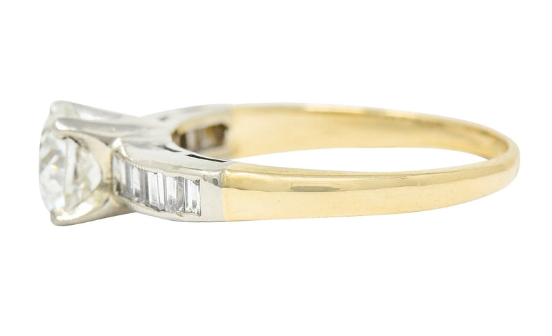 1940's Retro 1.29 CTW Diamond 14 Karat Two-Tone Engagement Ring GIARing - Wilson's Estate Jewelry