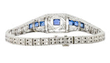 Brassler & Co. Art Deco 3.25 CTW Sapphire Diamond Platinum-Topped 14 Karat Gold Floral Link Bracelet Wilson's Estate Jewelry