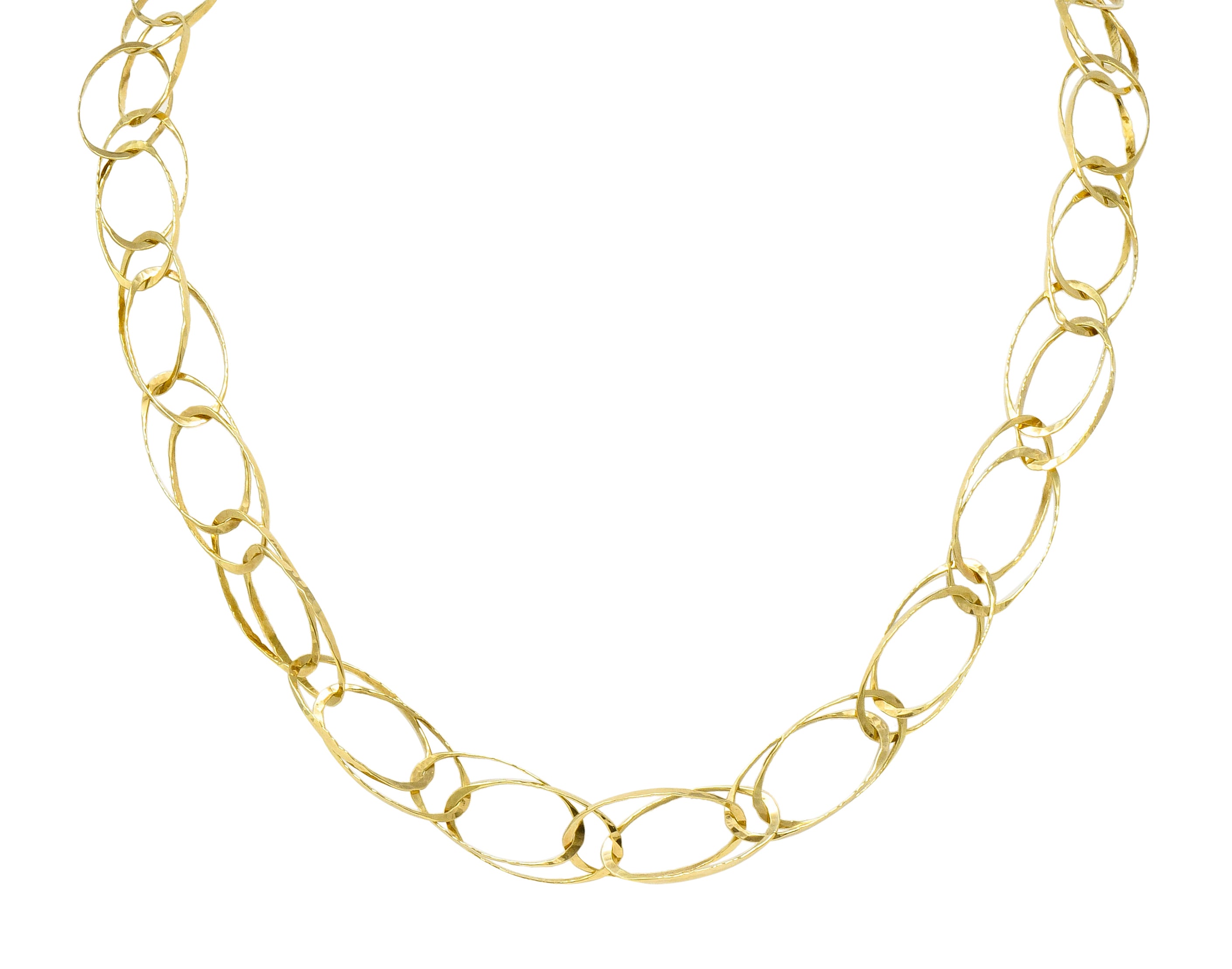 Contemporary 18 Karat Gold Hammered Link Necklace - Wilson's Estate Jewelry
