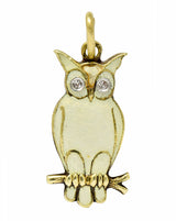 Art Deco Diamond Enamel 14 Karat Gold French Owl Charmcharm - Wilson's Estate Jewelry