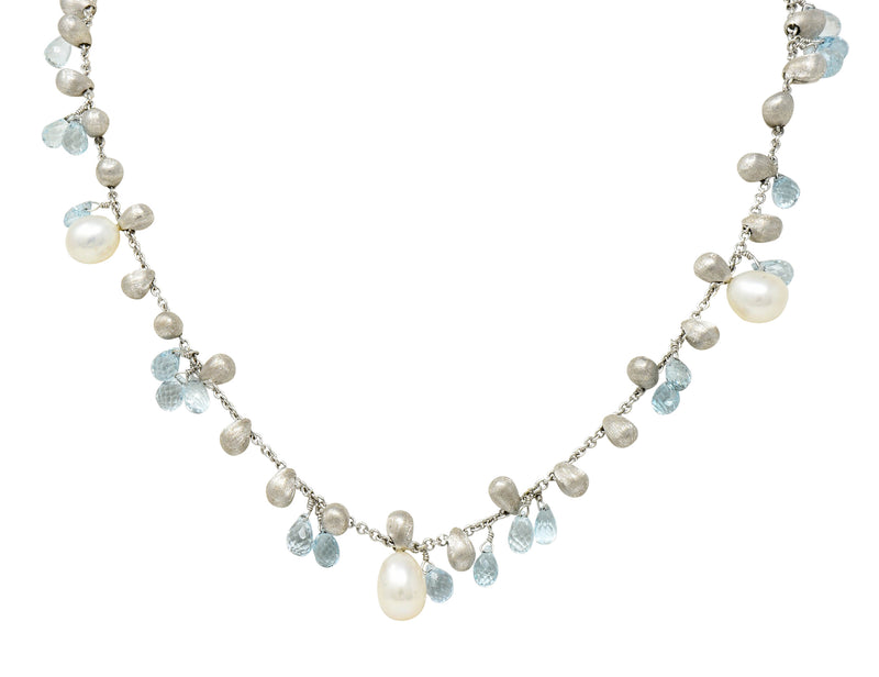 Marco Bicego Aquamarine Cultured Pearl 18 Karat White Gold Droplet Necklace - Wilson's Estate Jewelry