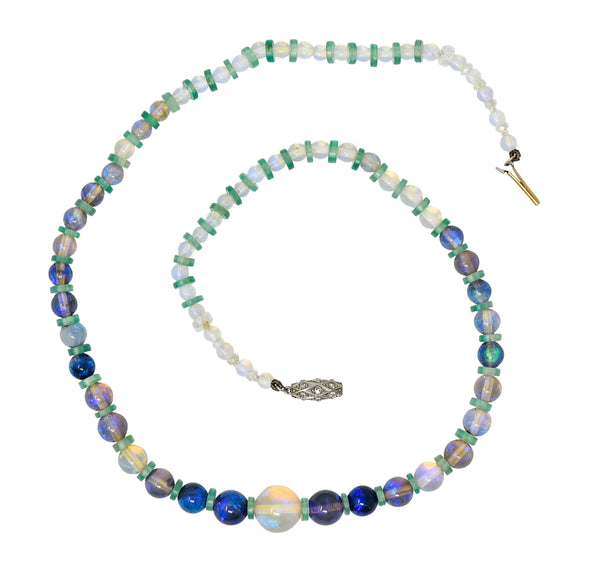 Art Deco Opal Diamond Chrysoprase Platinum Choker Gemstone NecklaceNecklace - Wilson's Estate Jewelry