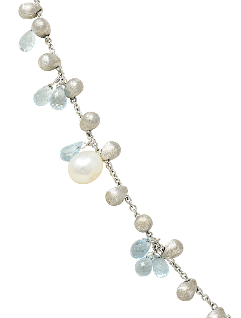 Marco Bicego Aquamarine Cultured Pearl 18 Karat White Gold Droplet Necklace - Wilson's Estate Jewelry