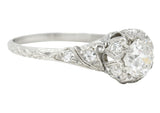 Art Deco 1.14 CTW Old European Cut Diamond Platinum Swirling Fleur-De-Lis Engagement Ring Wilson's Estate Jewelry