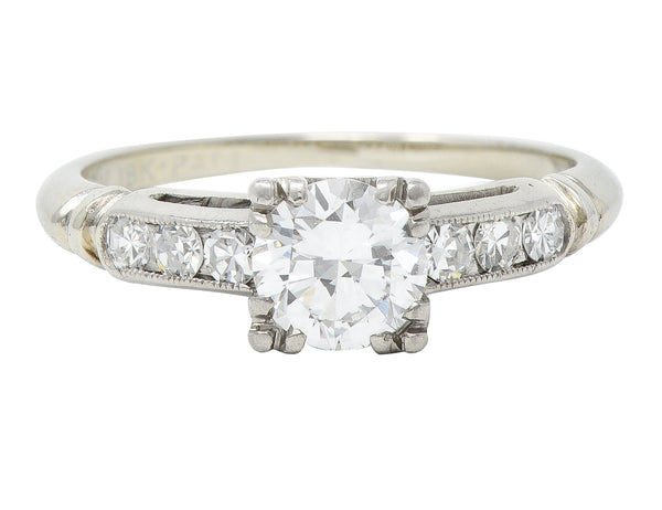 Abel Bros & Co. Retro 1.03 CTW Transitional Cut Diamond 18 Karat White Gold Square Form Notched Vintage Engagement Ring